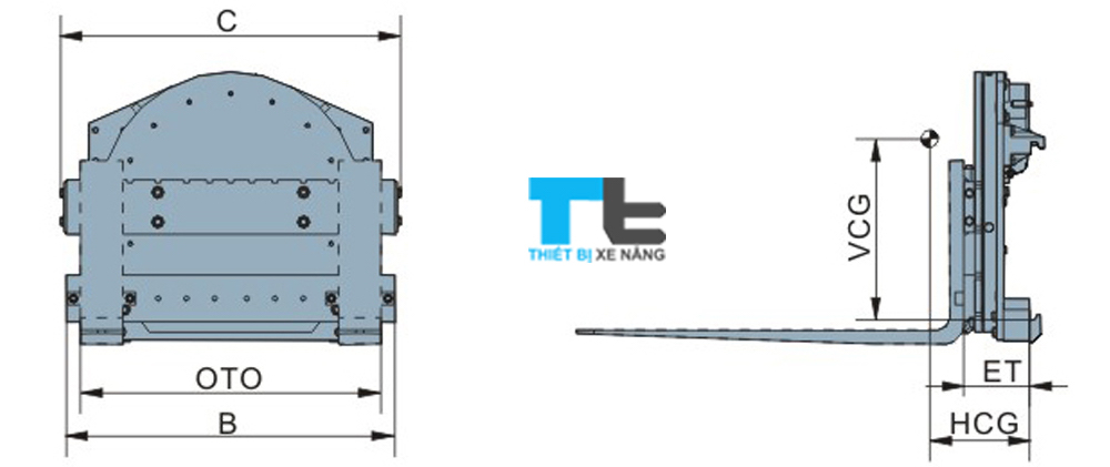 Hình vẽ tổng thể bộ xoay càng xe nâng